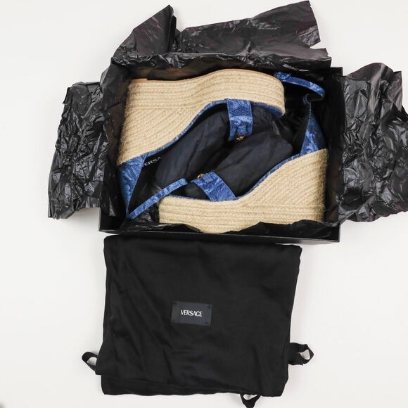 Versace Women Ankle Strap Espadrille Platform Wedge Sandals Navy Size 41EU/11US - Picture 6 of 7